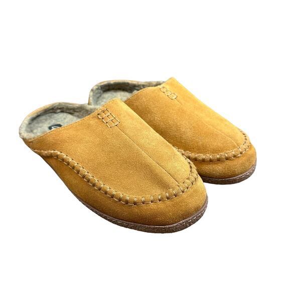 Clarks Leather Suede Baseball Stitch Clog Slipper Slip-On Round Toe Tan Men 11M - Picture 1 of 6